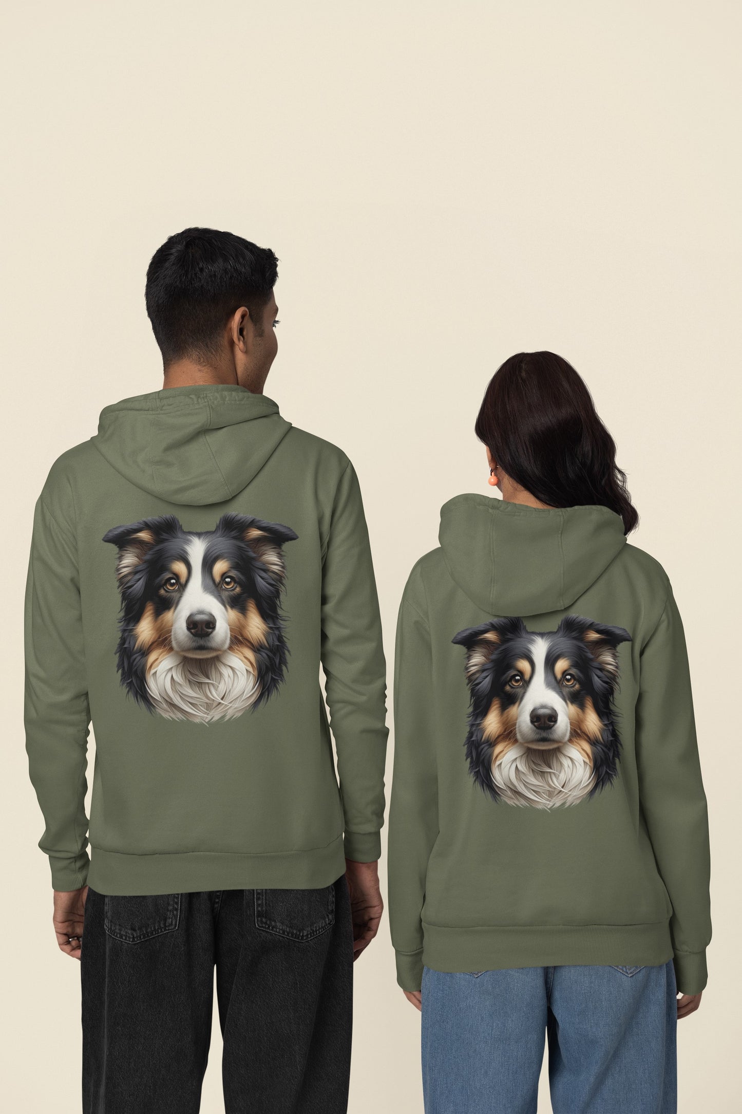 Australian Shepherd Black Tri Realistic Back Print Hoodie