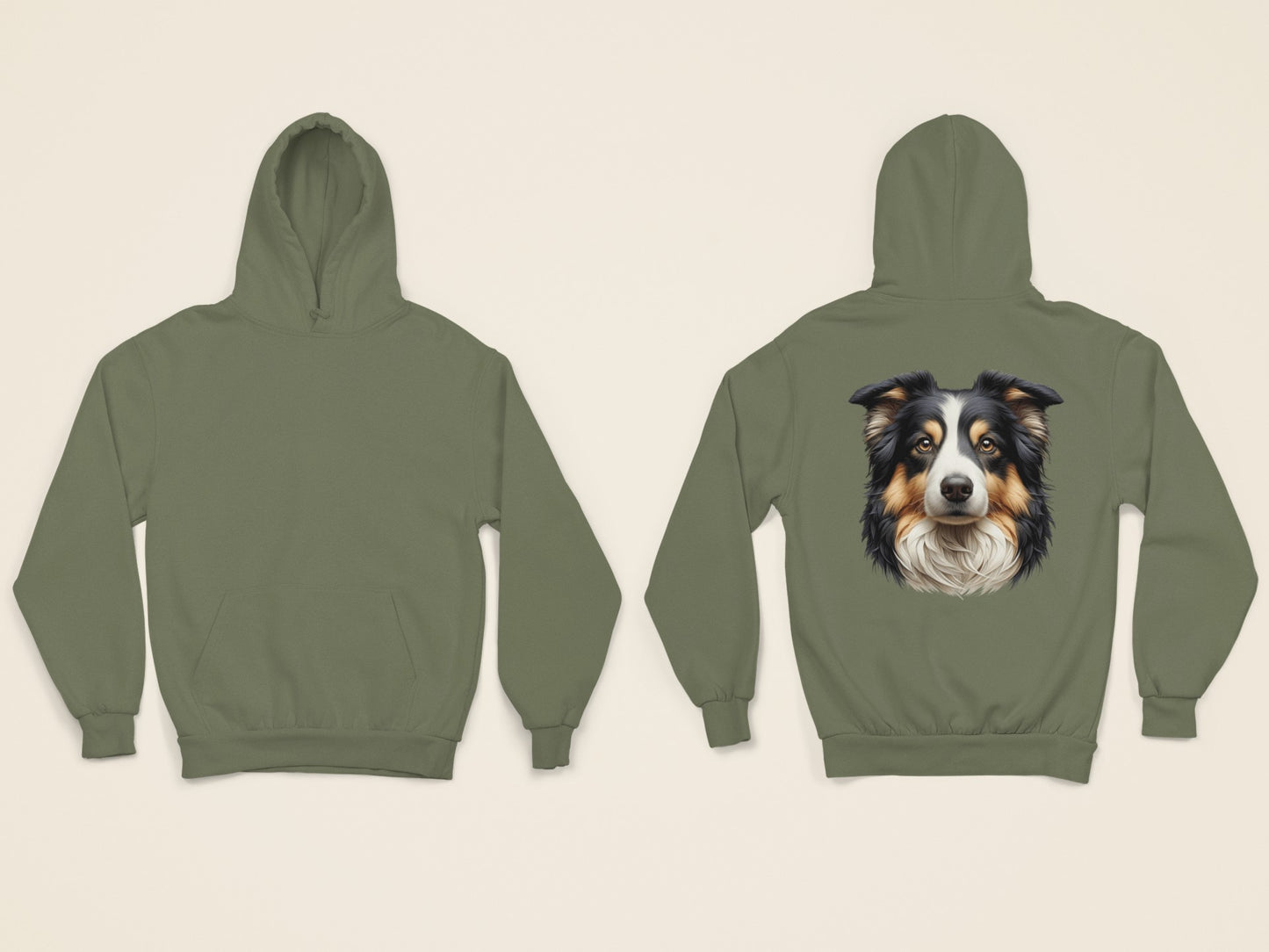 Australian Shepherd Black Tri Realistic Back Print Hoodie