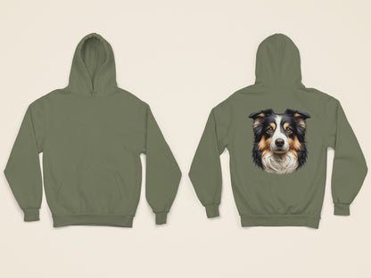 Australian Shepherd Black Tri Realistic Back Print Hoodie