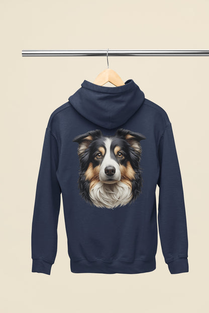 Australian Shepherd Black Tri Realistic Back Print Hoodie