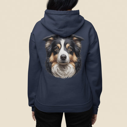 Australian Shepherd Black Tri Realistic Back Print Hoodie