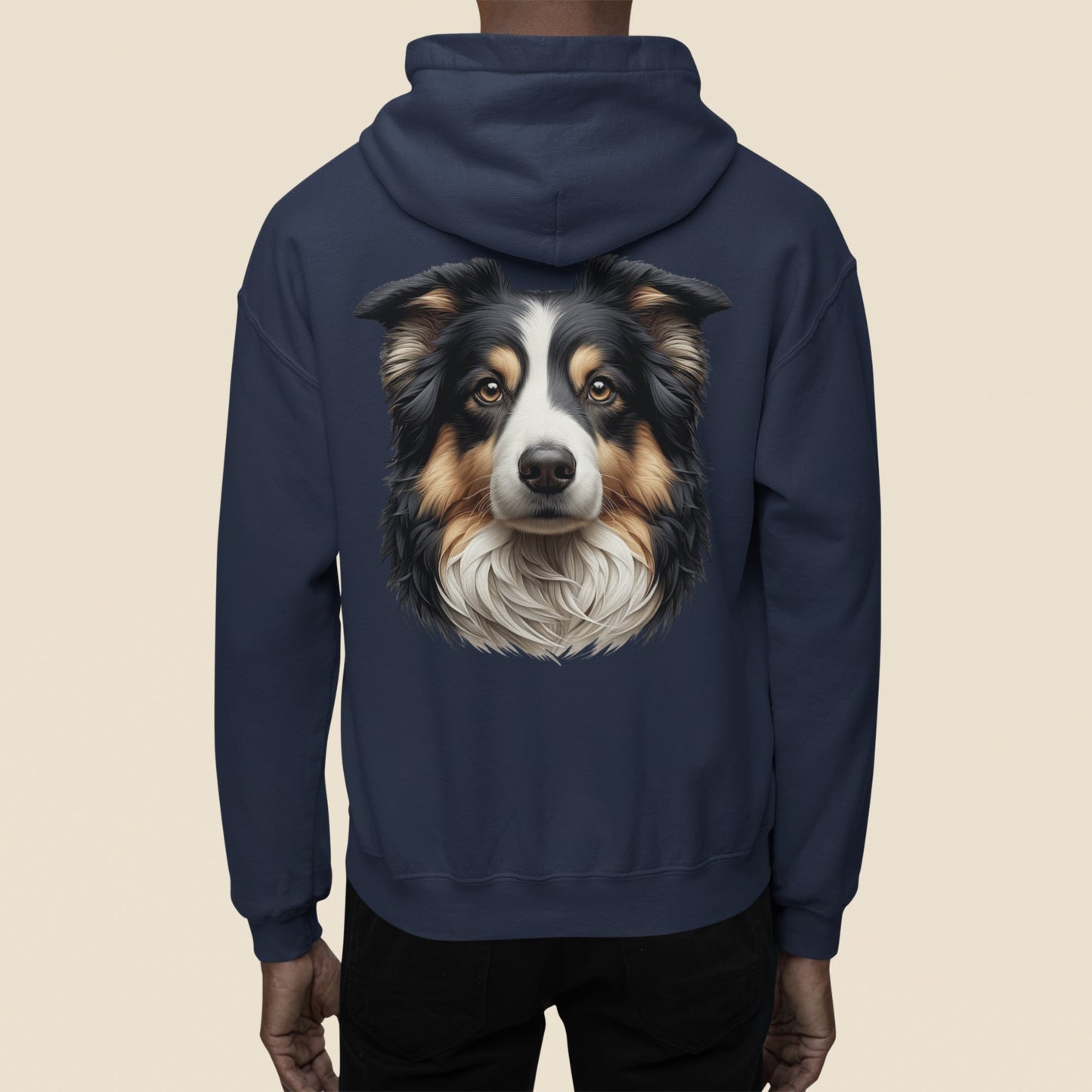 Australian Shepherd Black Tri Realistic Back Print Hoodie