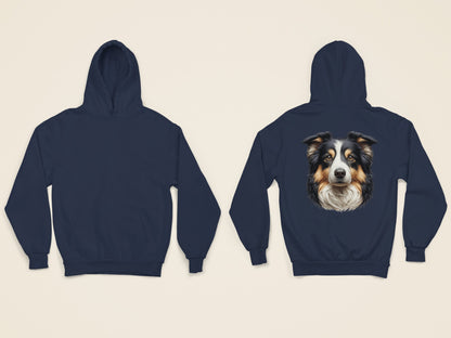 Australian Shepherd Black Tri Realistic Back Print Hoodie