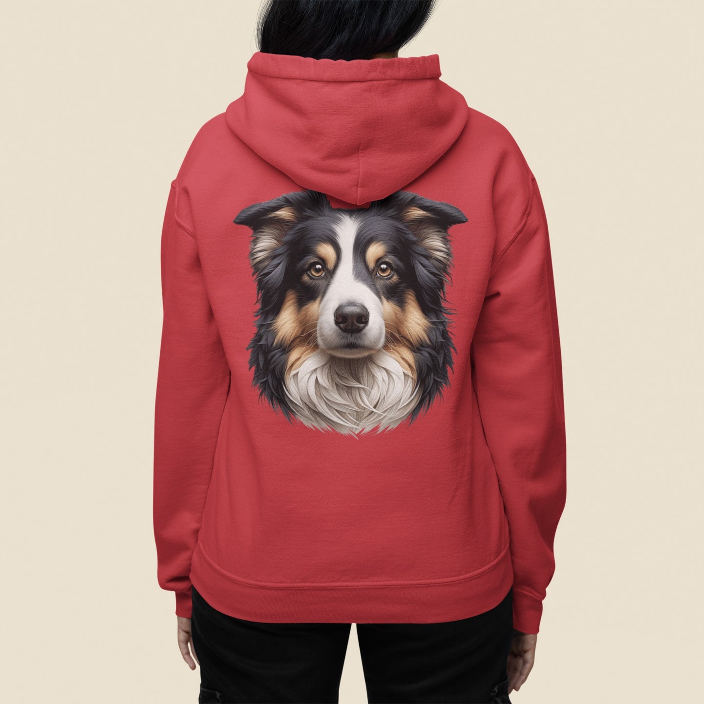 Australian Shepherd Black Tri Realistic Back Print Hoodie