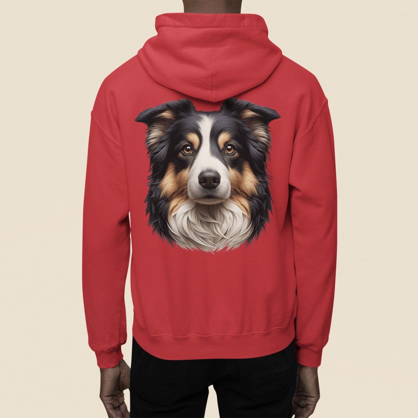 Australian Shepherd Black Tri Realistic Back Print Hoodie
