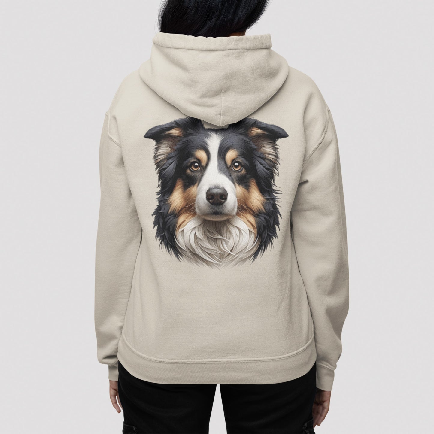 Australian Shepherd Black Tri Realistic Back Print Hoodie