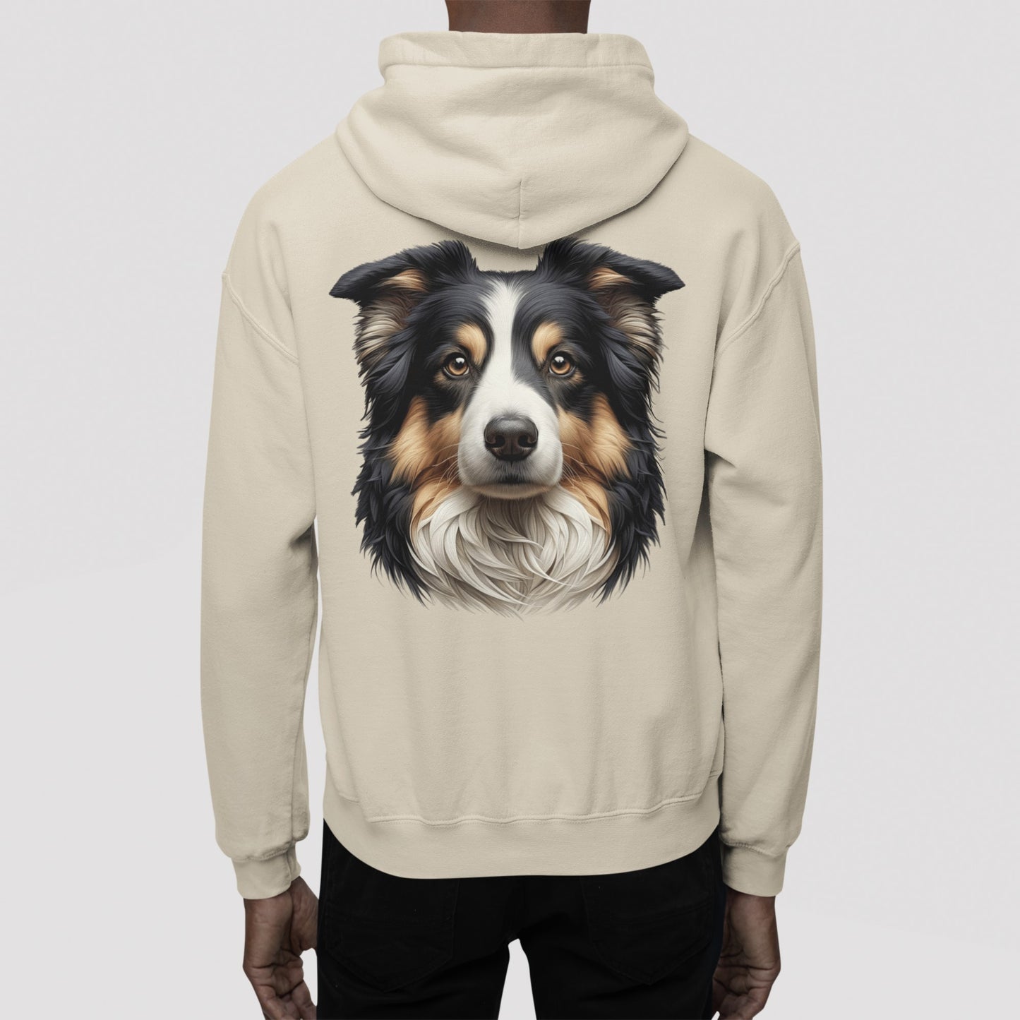 Australian Shepherd Black Tri Realistic Back Print Hoodie