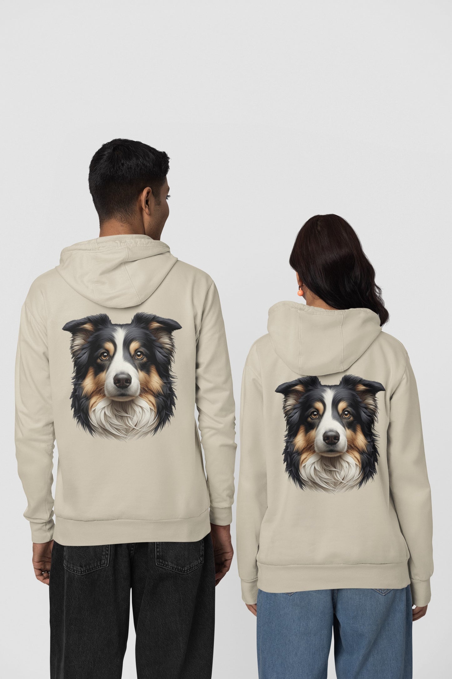 Australian Shepherd Black Tri Realistic Back Print Hoodie