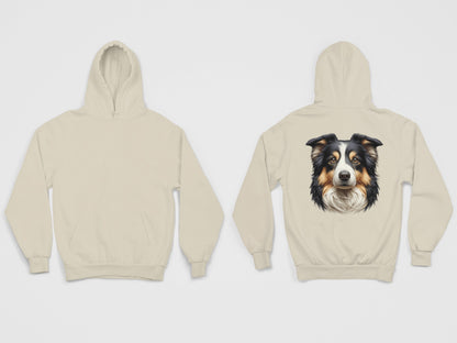 Australian Shepherd Black Tri Realistic Back Print Hoodie