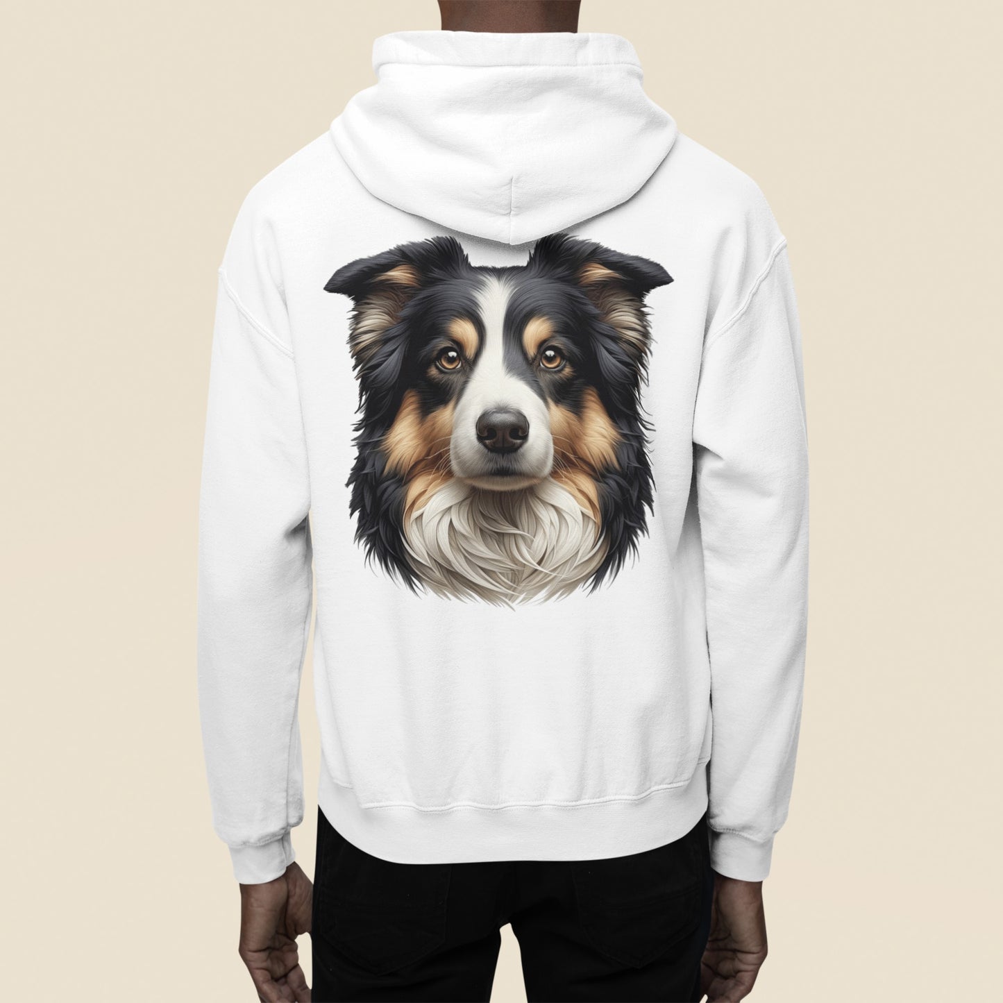 Australian Shepherd Black Tri Realistic Back Print Hoodie