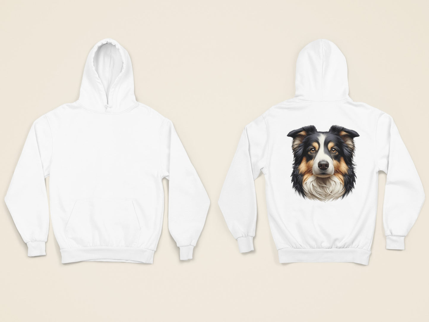 Australian Shepherd Black Tri Realistic Back Print Hoodie