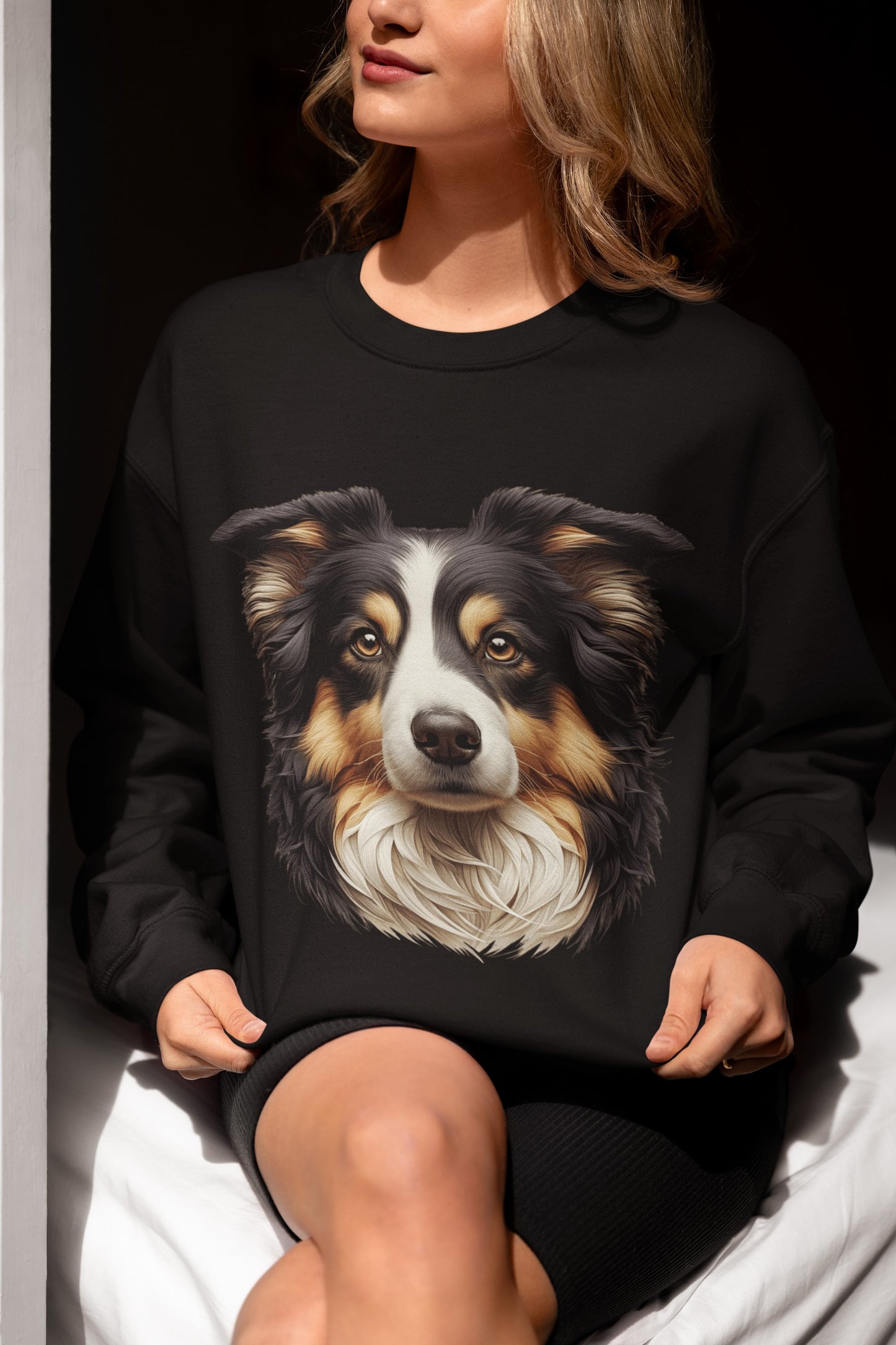 Australian Shepherd Black Tri Realistic Design Crewneck Sweatshirt
