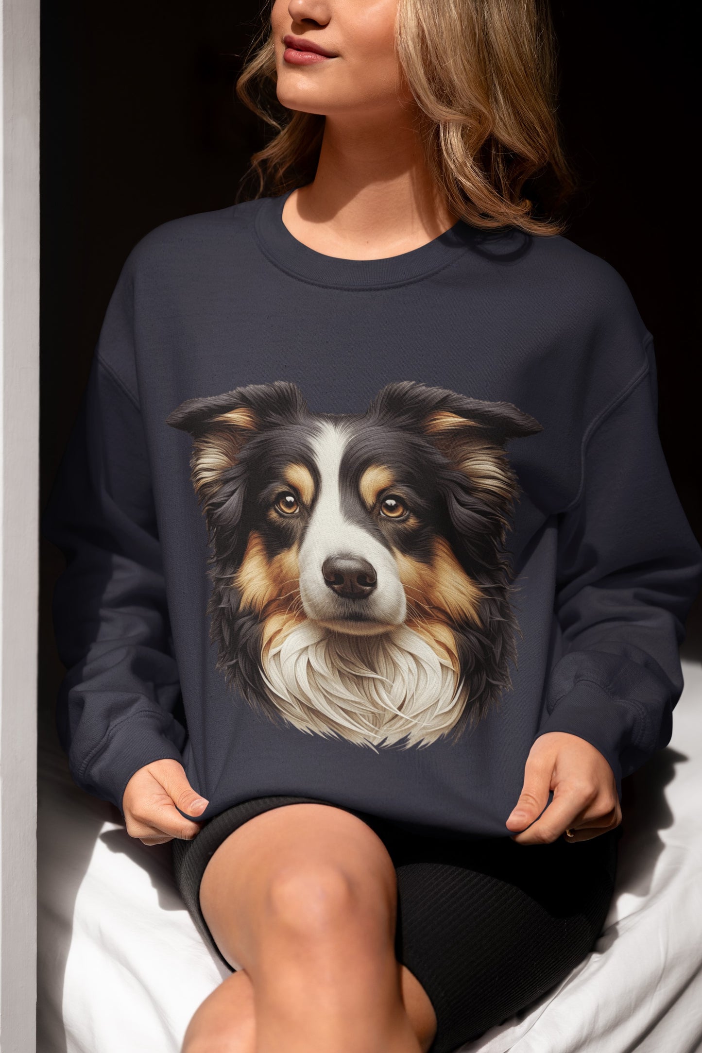 Australian Shepherd Black Tri Realistic Design Crewneck Sweatshirt