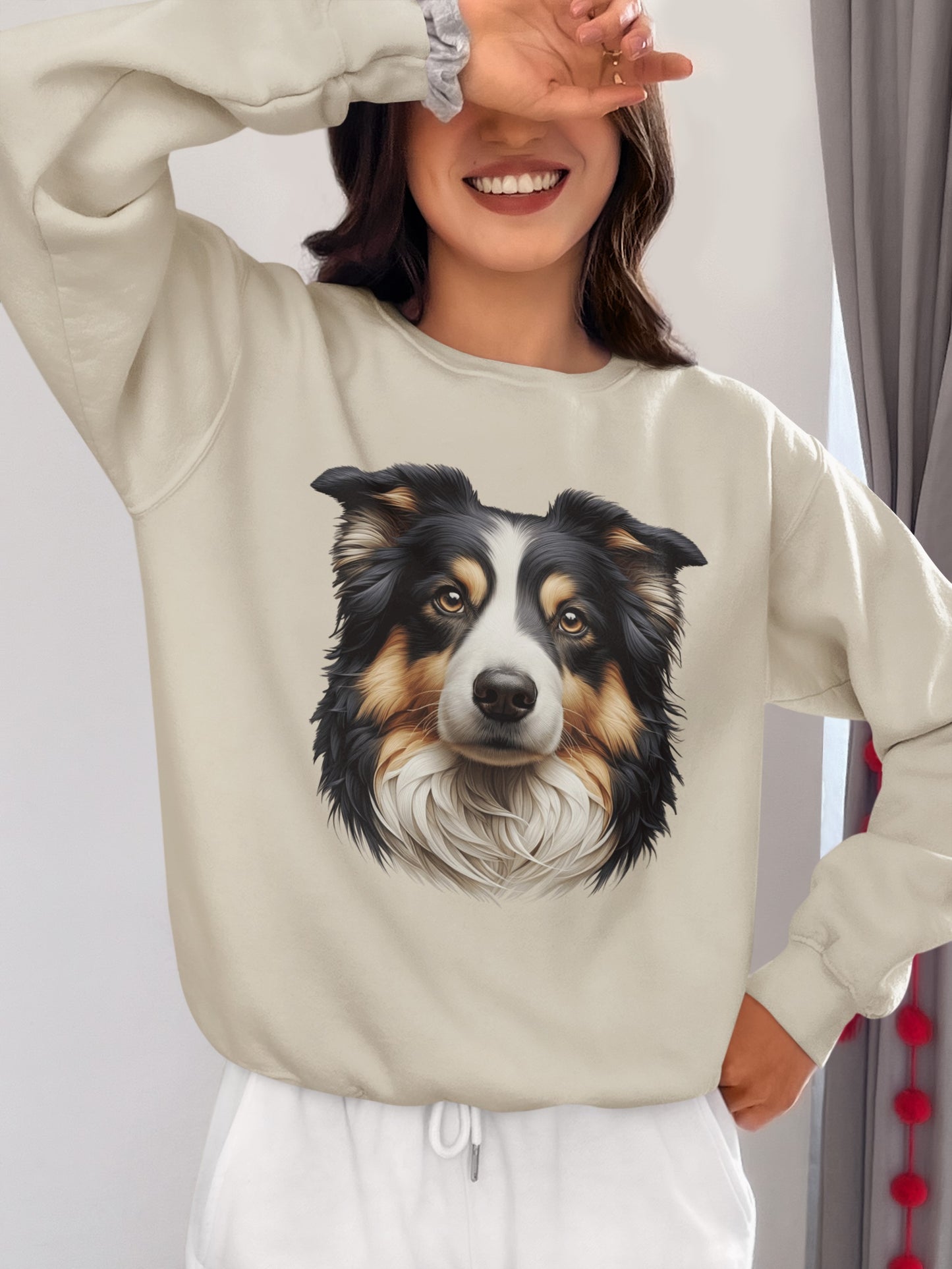 Australian Shepherd Black Tri Realistic Design Crewneck Sweatshirt