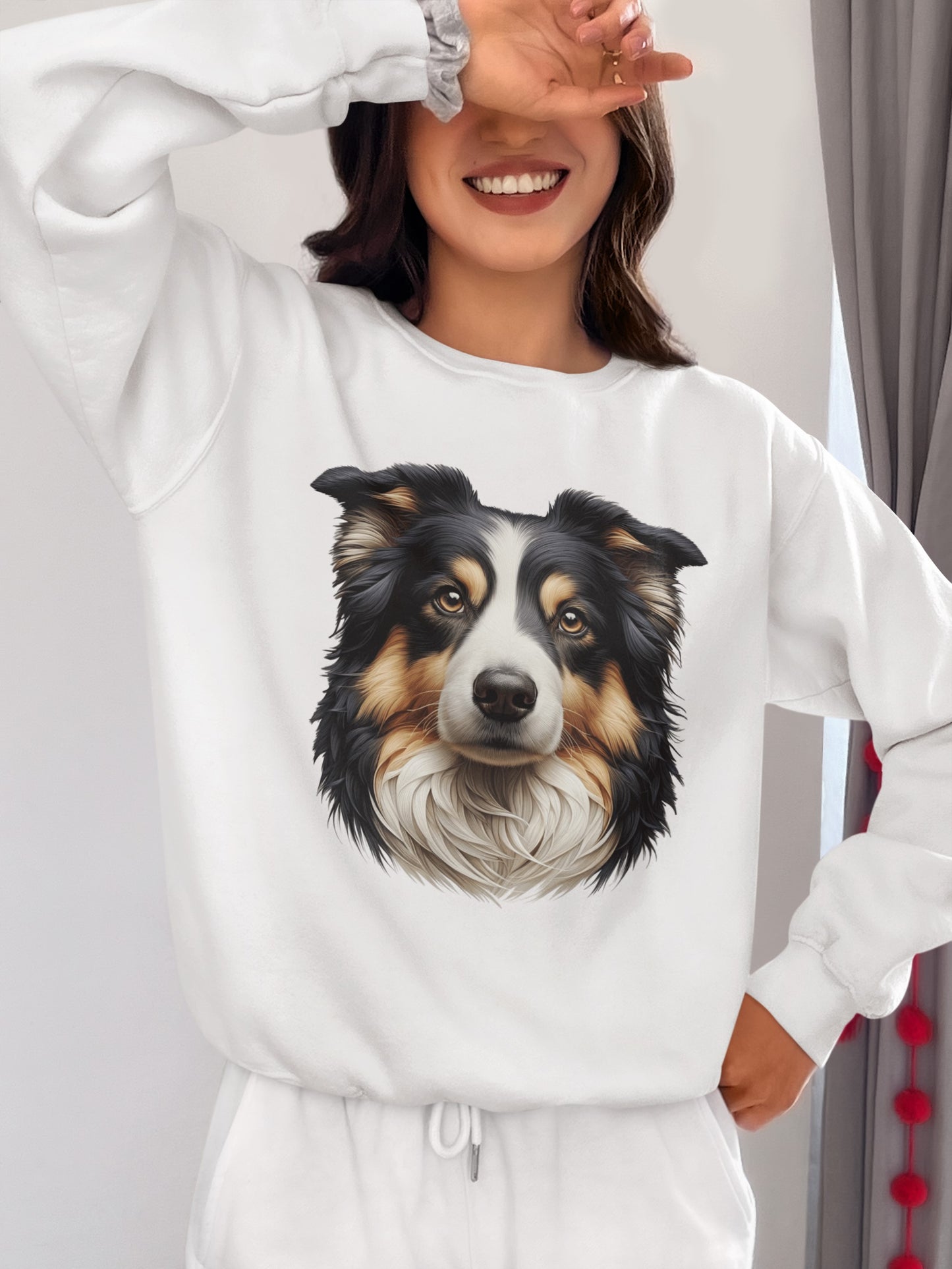 Australian Shepherd Black Tri Realistic Design Crewneck Sweatshirt