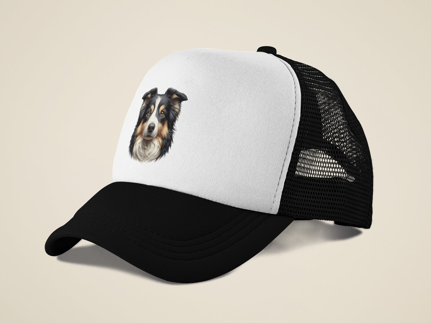 Australian Shepherd Black Tri Realistic Portrait Trucker Caps