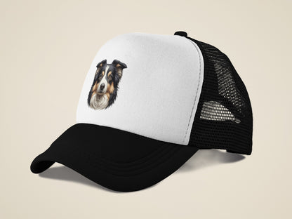 Australian Shepherd Black Tri Realistic Portrait Trucker Caps