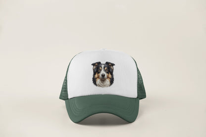 Australian Shepherd Black Tri Realistic Portrait Trucker Caps
