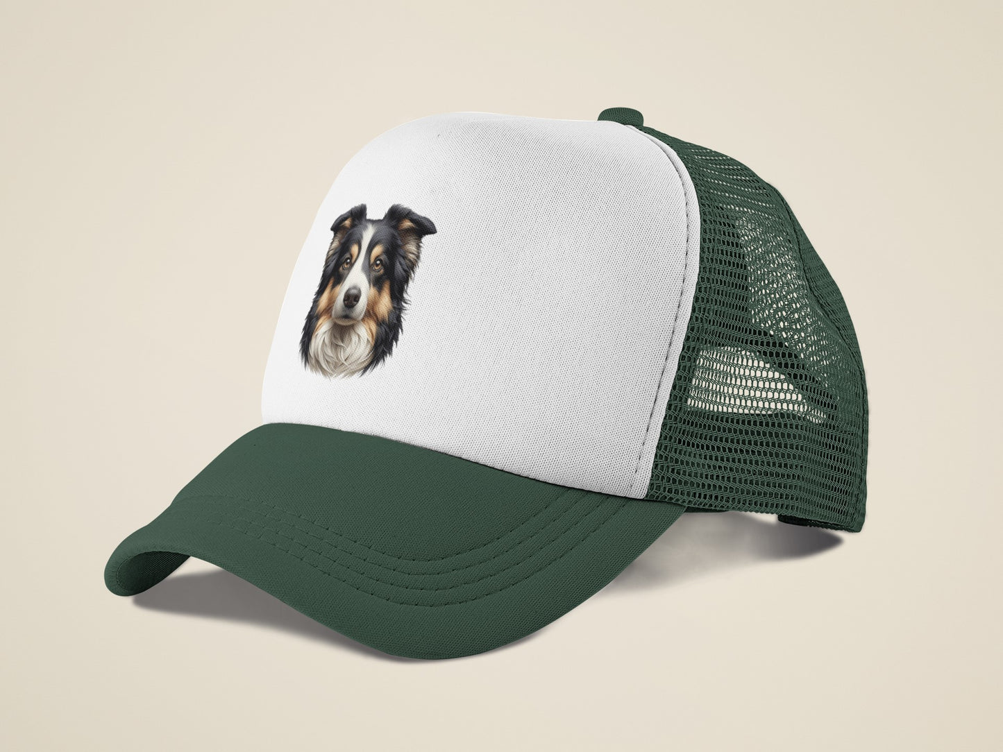 Australian Shepherd Black Tri Realistic Portrait Trucker Caps
