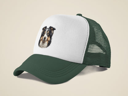 Australian Shepherd Black Tri Realistic Portrait Trucker Caps