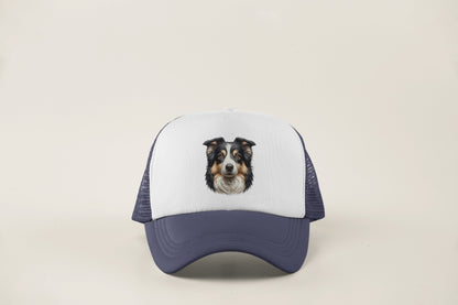 Australian Shepherd Black Tri Realistic Portrait Trucker Caps