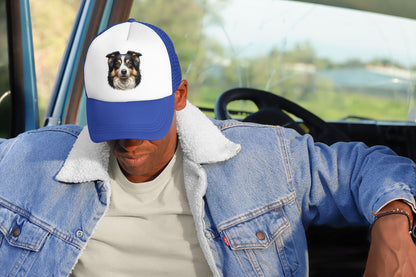 Australian Shepherd Black Tri Realistic Portrait Trucker Caps