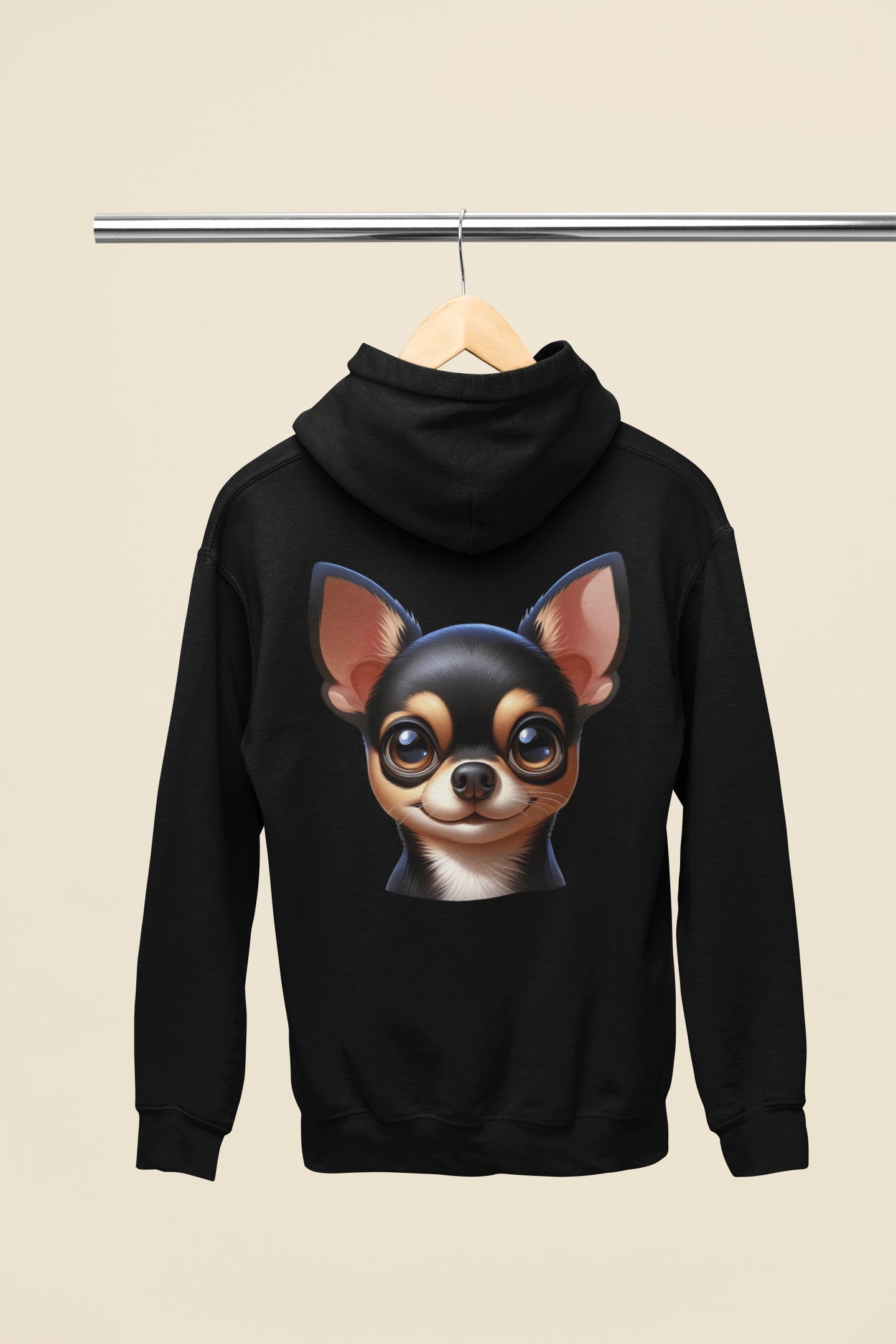 Chihuahua Black & Tan Smooth Coat Cartoon Back Print Hoodie