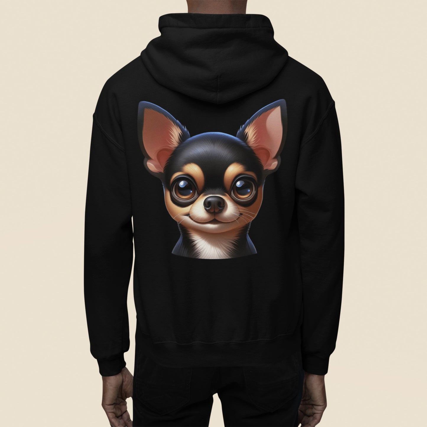 Chihuahua Black & Tan Smooth Coat Cartoon Back Print Hoodie