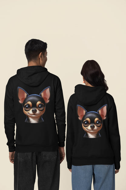 Chihuahua Black & Tan Smooth Coat Cartoon Back Print Hoodie