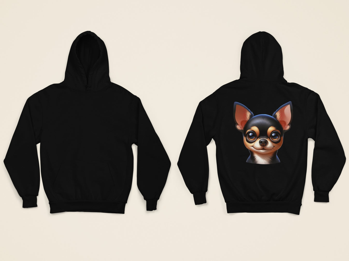 Chihuahua Black & Tan Smooth Coat Cartoon Back Print Hoodie