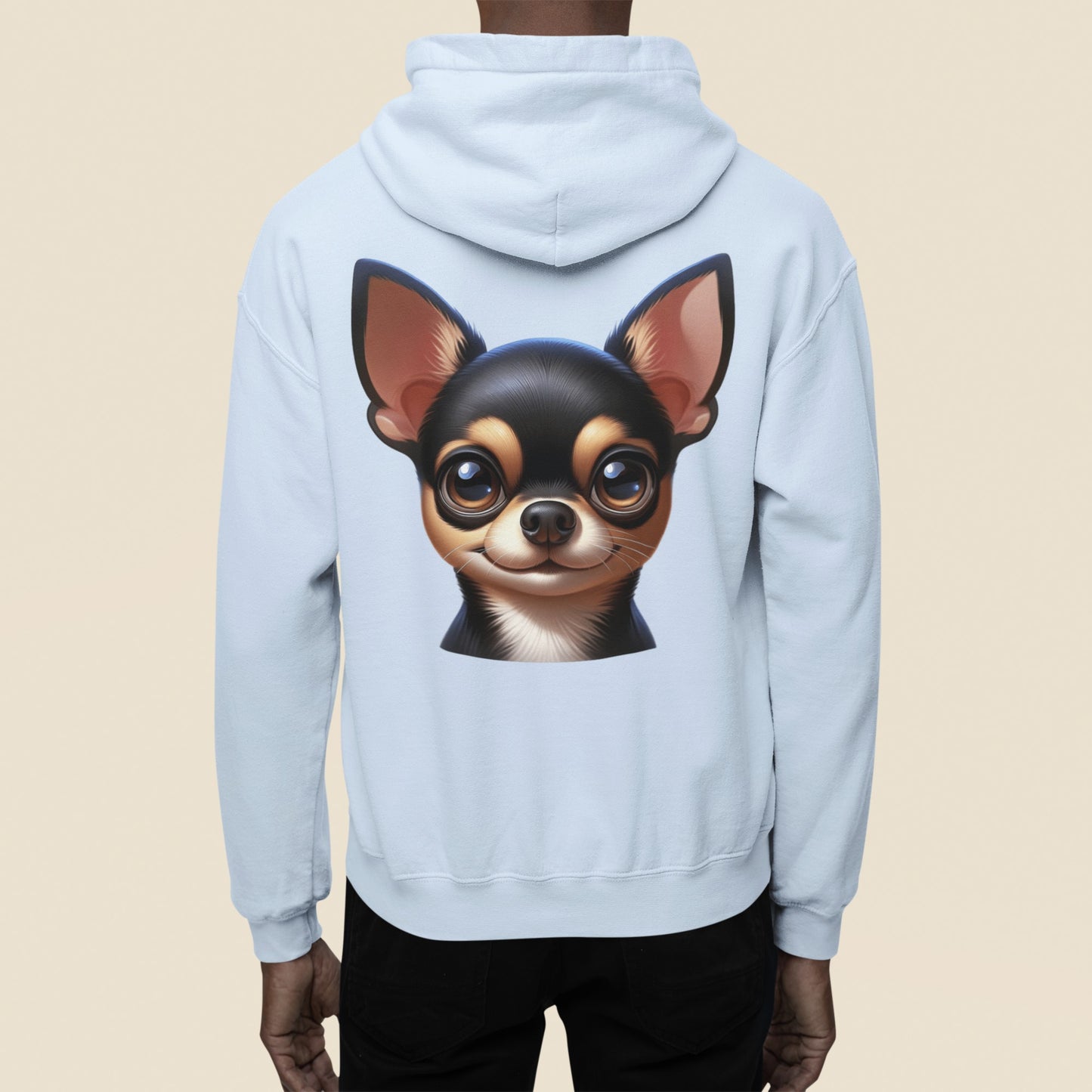 Chihuahua Black & Tan Smooth Coat Cartoon Back Print Hoodie