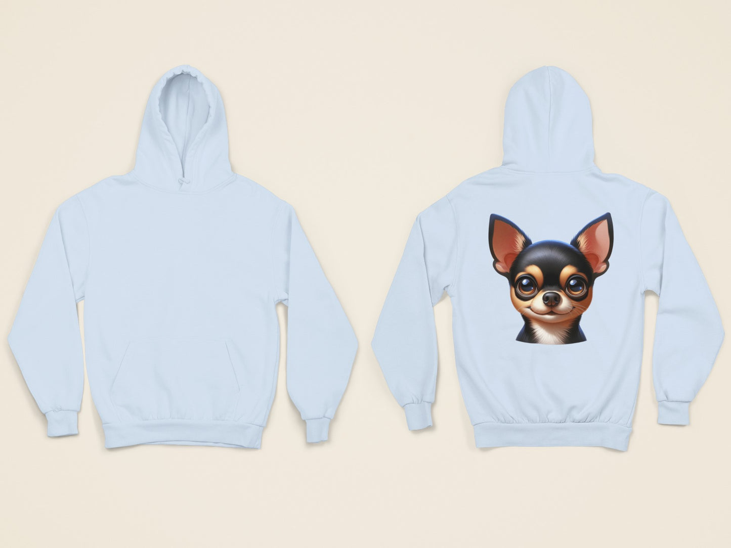 Chihuahua Black & Tan Smooth Coat Cartoon Back Print Hoodie