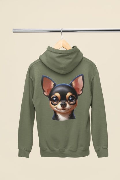 Chihuahua Black & Tan Smooth Coat Cartoon Back Print Hoodie