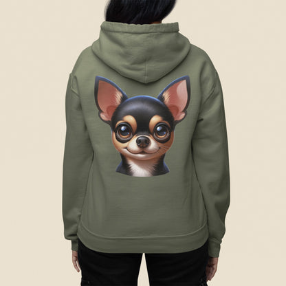 Chihuahua Black & Tan Smooth Coat Cartoon Back Print Hoodie