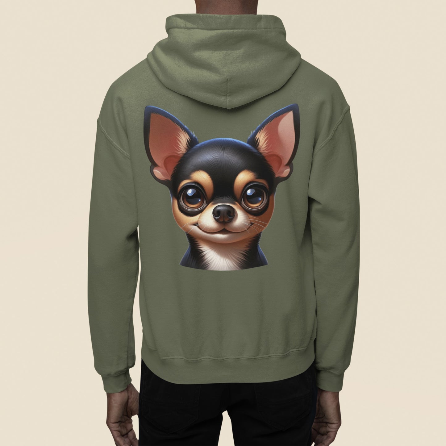 Chihuahua Black & Tan Smooth Coat Cartoon Back Print Hoodie