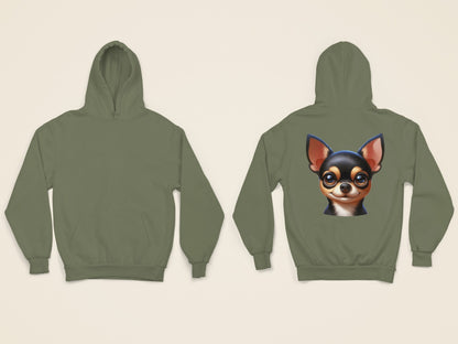 Chihuahua Black & Tan Smooth Coat Cartoon Back Print Hoodie