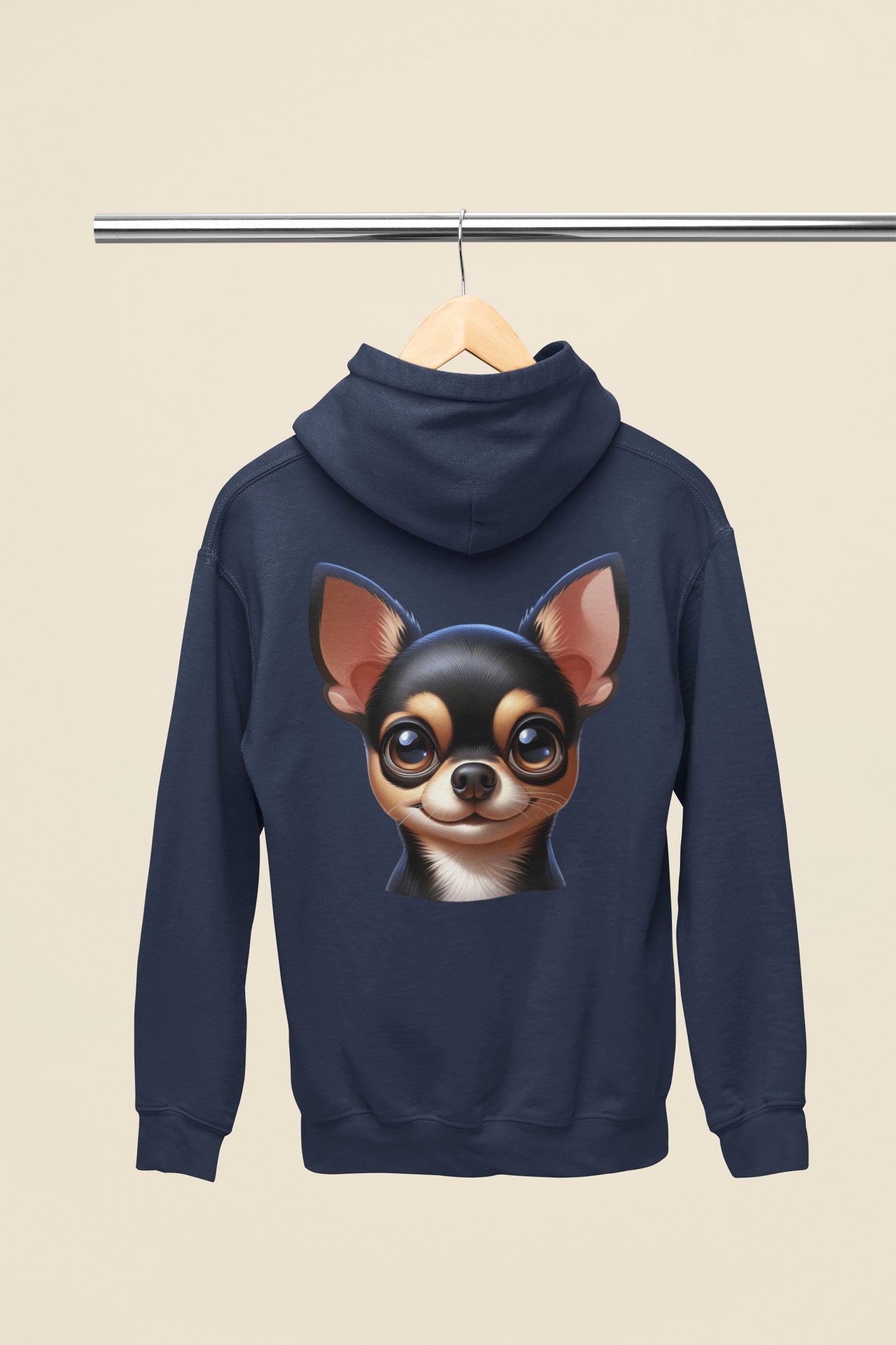 Chihuahua Black & Tan Smooth Coat Cartoon Back Print Hoodie