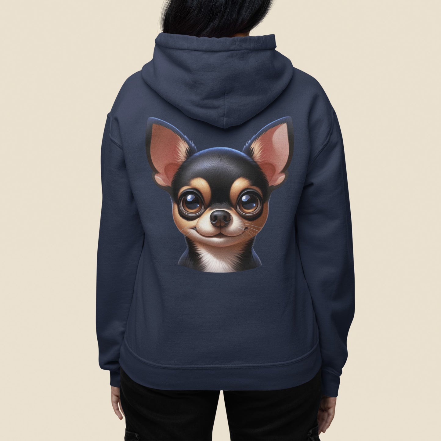 Chihuahua Black & Tan Smooth Coat Cartoon Back Print Hoodie