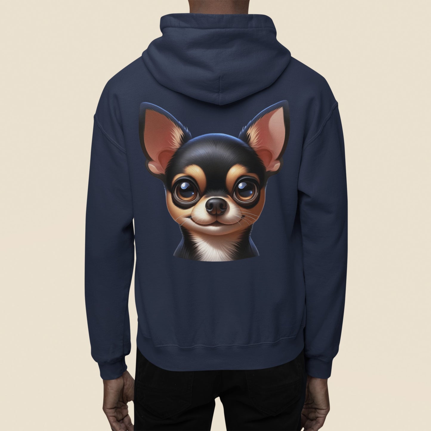 Chihuahua Black & Tan Smooth Coat Cartoon Back Print Hoodie