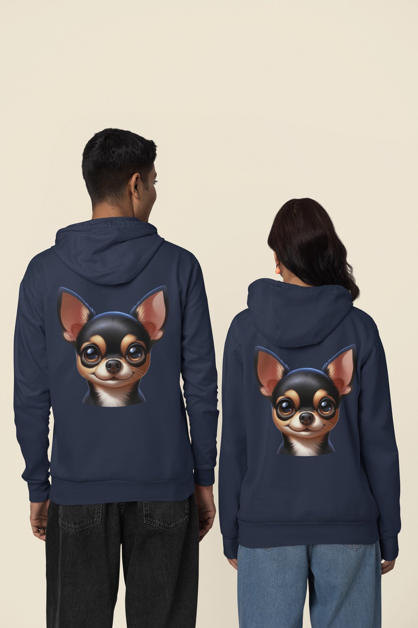 Chihuahua Black & Tan Smooth Coat Cartoon Back Print Hoodie