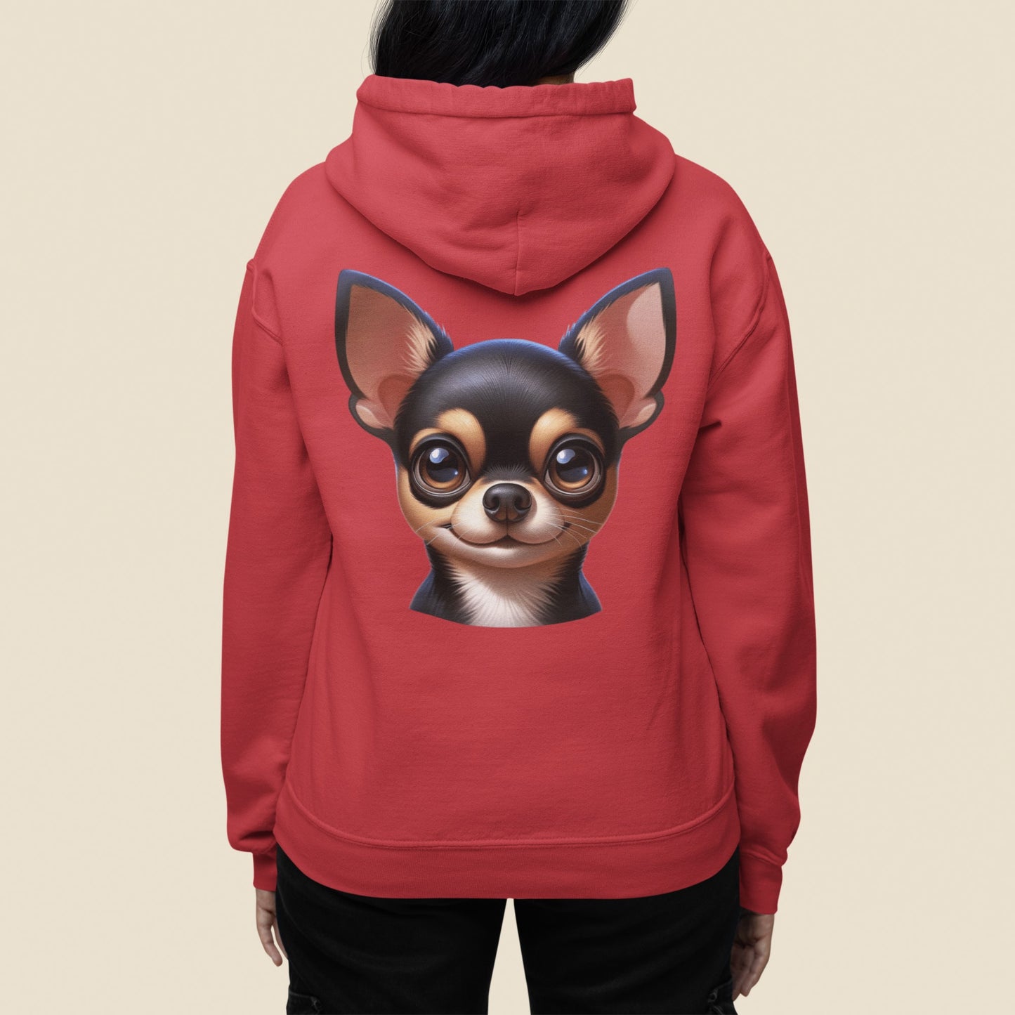 Chihuahua Black & Tan Smooth Coat Cartoon Back Print Hoodie