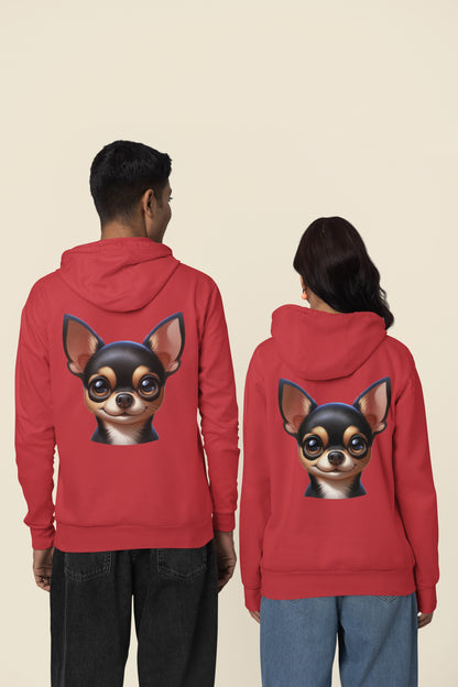 Chihuahua Black & Tan Smooth Coat Cartoon Back Print Hoodie