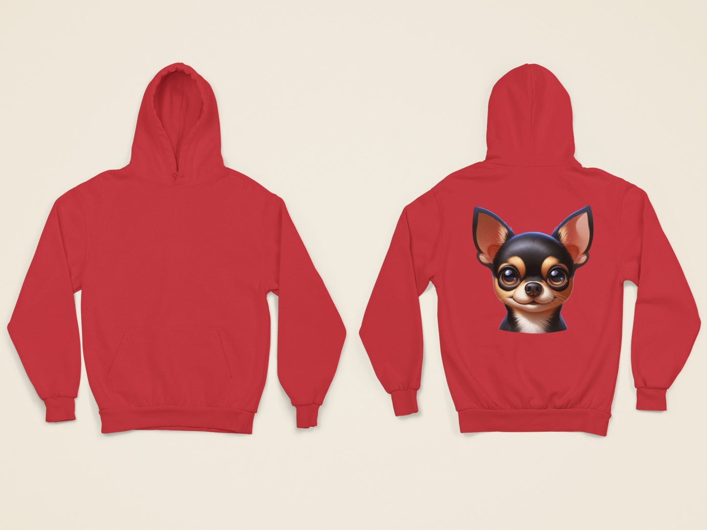 Chihuahua Black & Tan Smooth Coat Cartoon Back Print Hoodie