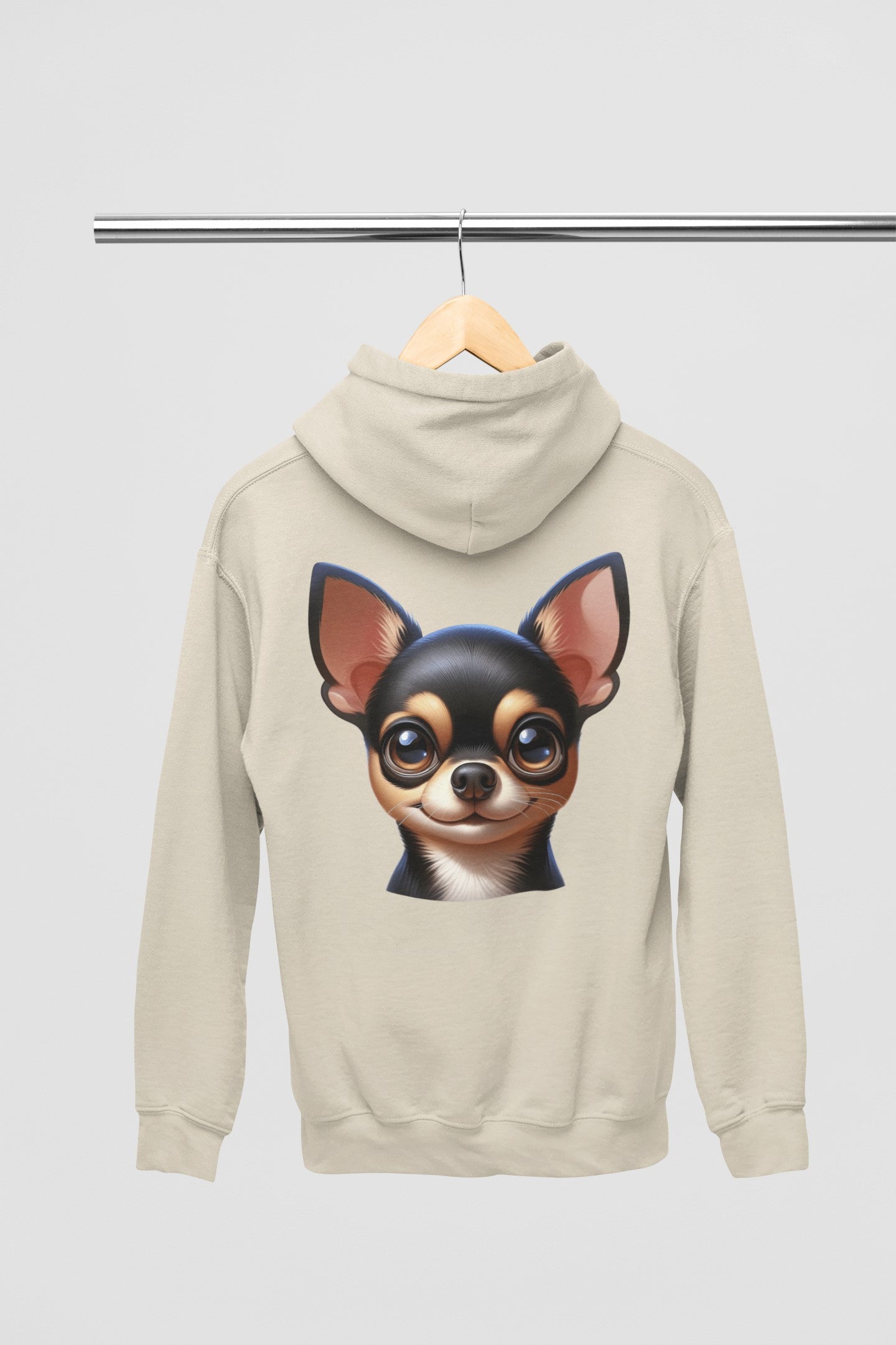 Chihuahua Black & Tan Smooth Coat Cartoon Back Print Hoodie