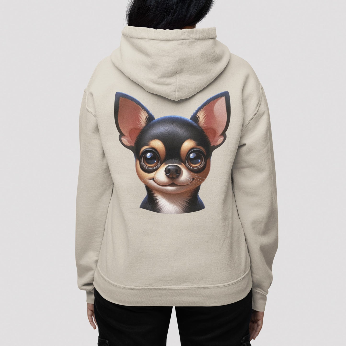 Chihuahua Black & Tan Smooth Coat Cartoon Back Print Hoodie