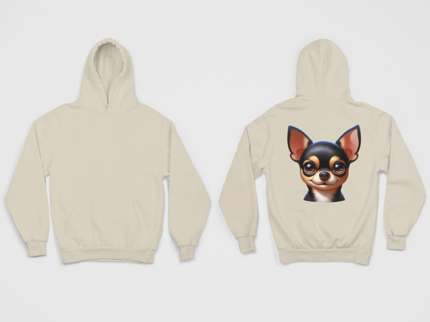 Chihuahua Black & Tan Smooth Coat Cartoon Back Print Hoodie