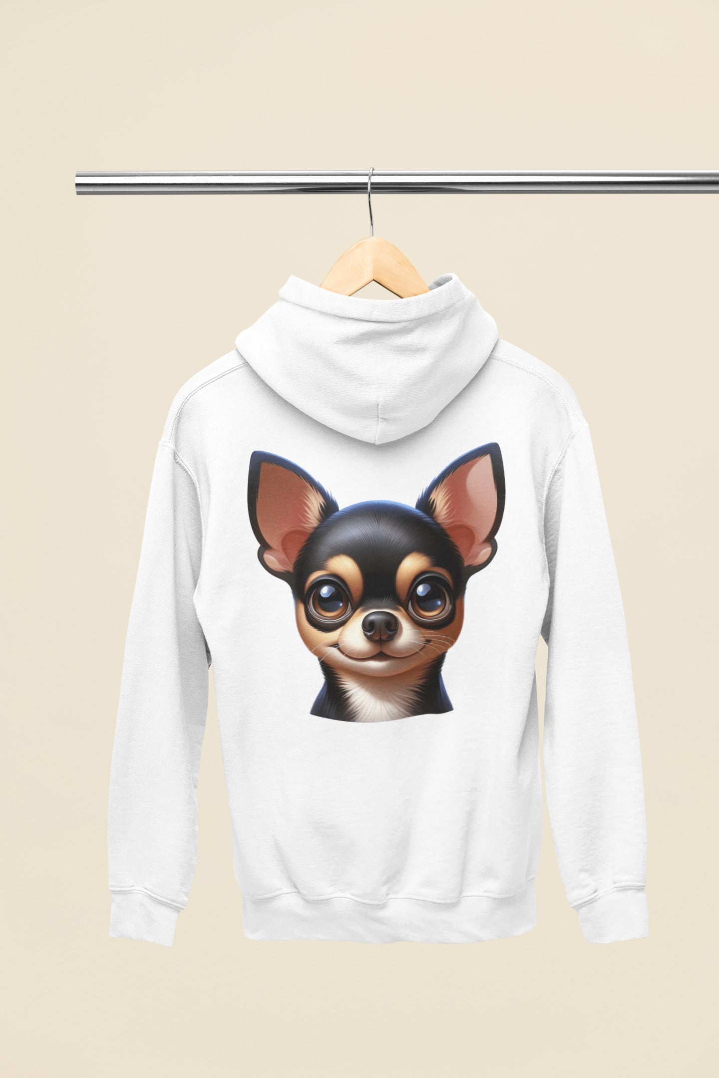 Chihuahua Black & Tan Smooth Coat Cartoon Back Print Hoodie