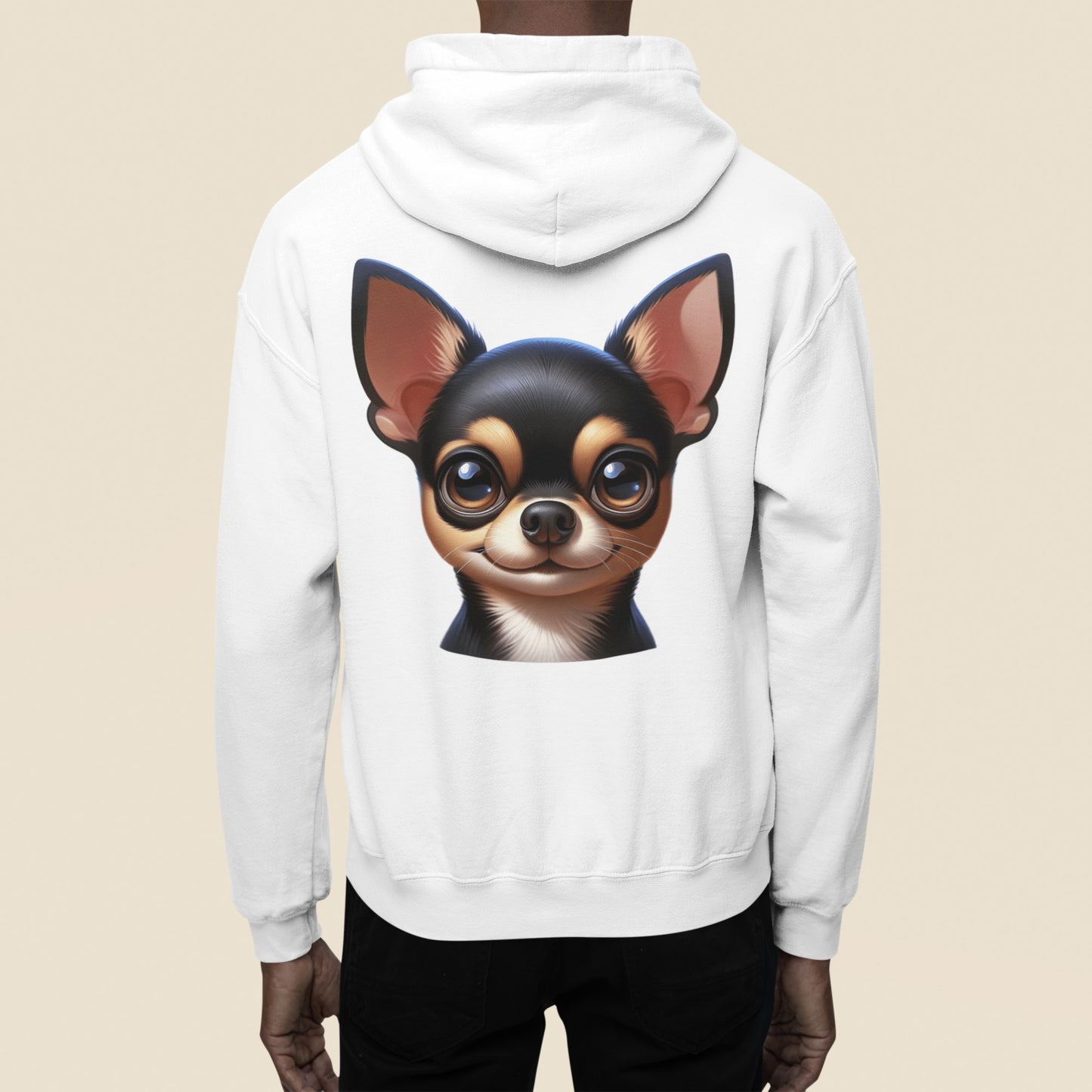 Chihuahua Black & Tan Smooth Coat Cartoon Back Print Hoodie