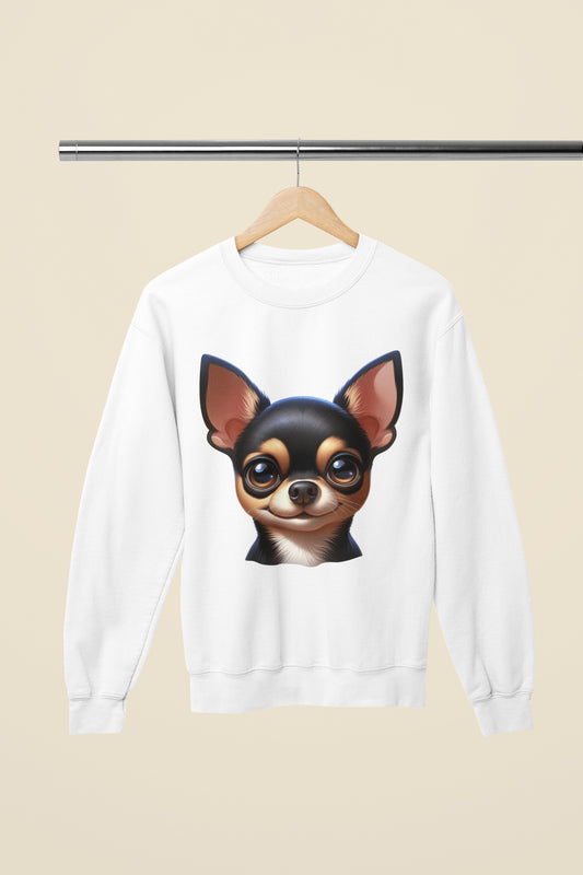 Chihuahua Black & Tan Smooth Coat Cartoon Design Crewneck Sweatshirt