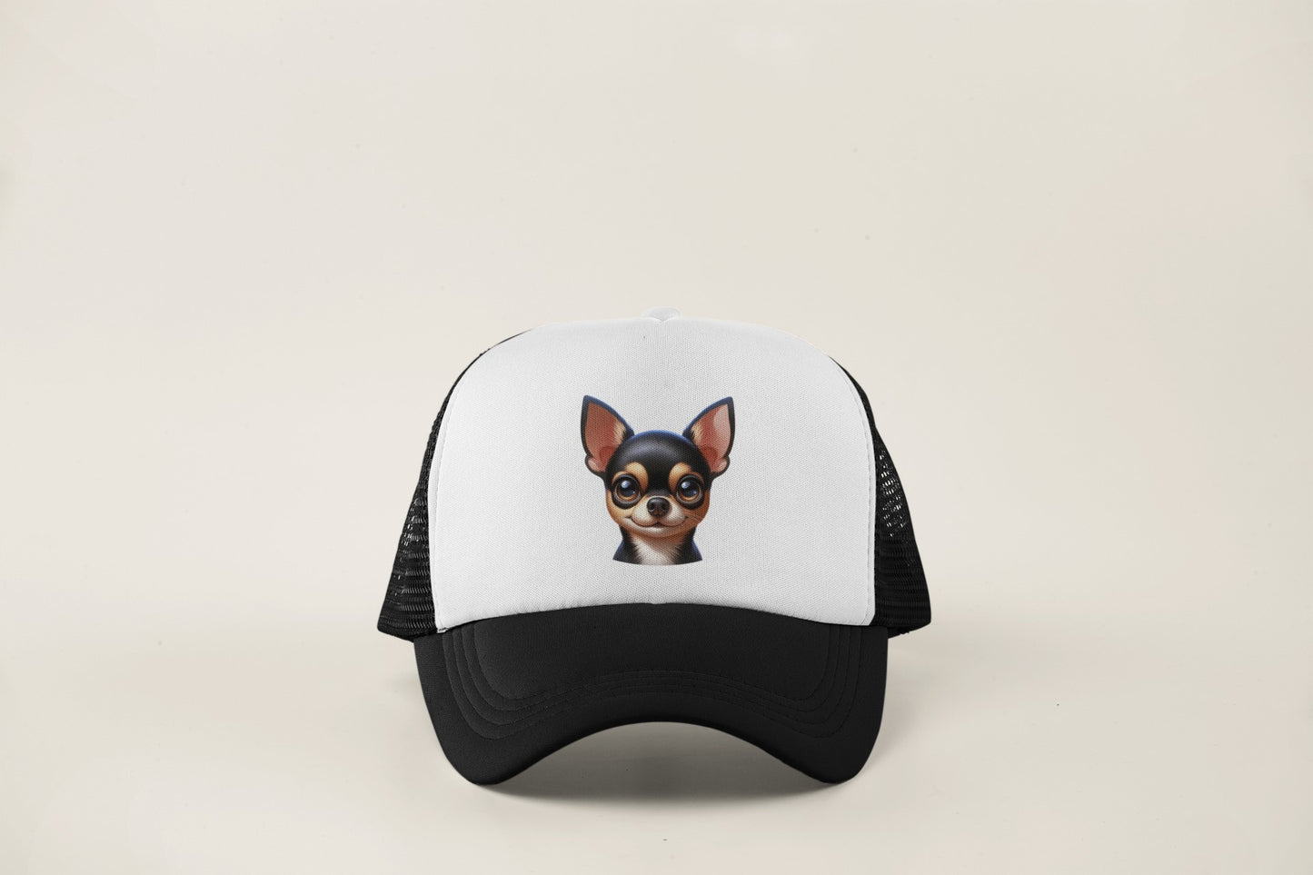 Chihuahua Black & Tan Smooth Coat Cartoon Portrait Trucker Caps